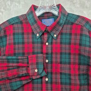 VINTAGE Sir Pendleton wool Button Down Shirt Mens Large Red Plaid Pendleton